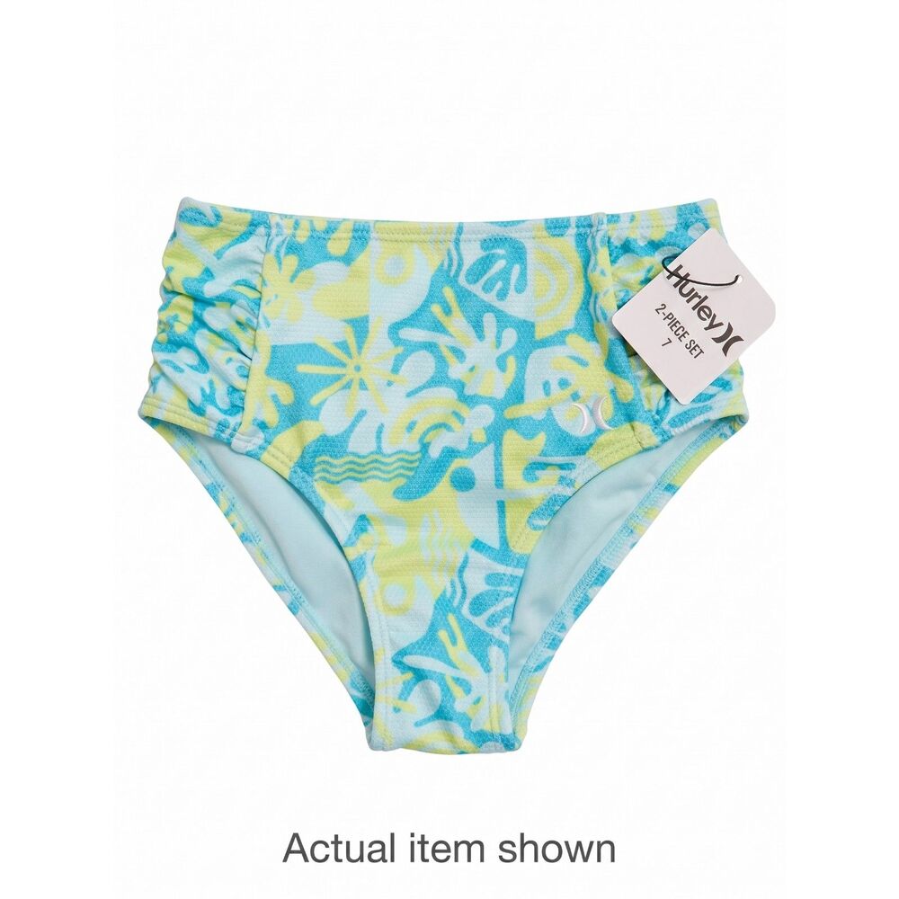 🌊 Hurley Girls 2-Piece Swimsuit Set Teal Lime Floral Size 7 (8-9 YRS) NWT - Picture 3 of 6
